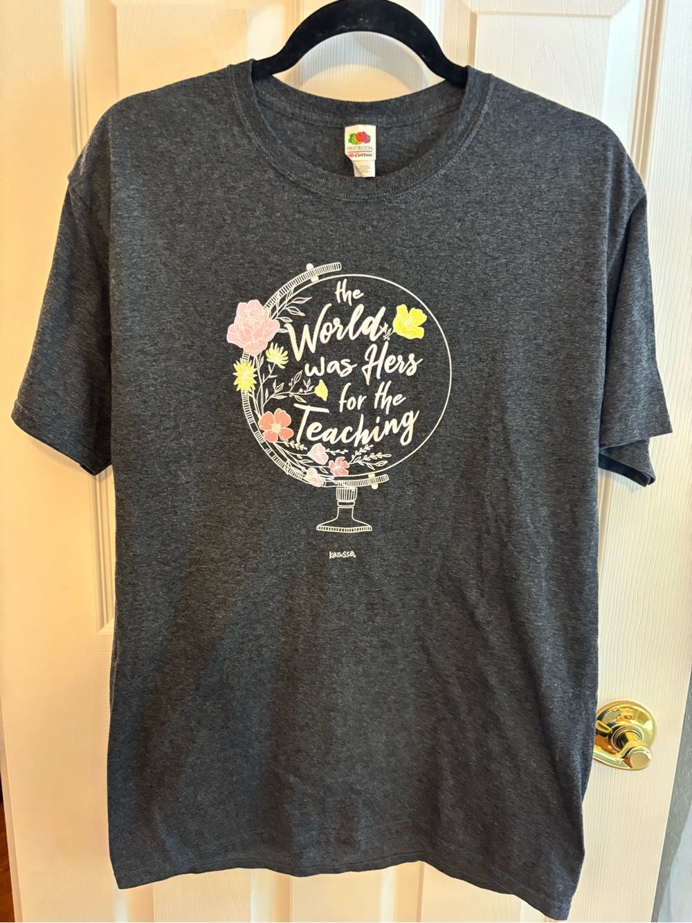 The World Was Hers For The Teaching Graphic Tee - Charcoal with Pastel Floral